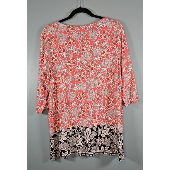 J. JILL Petite All-Over Leaf Print Tunic Top Red Cotton/Modal Blend 3/4 Sleeve L - Picture 2 of 5